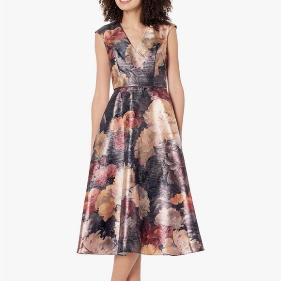 NWT Aidan Mattox B-Neck Cap Sleeve Pleated Dress Pink Multi Size 2 - Picture 1 of 8